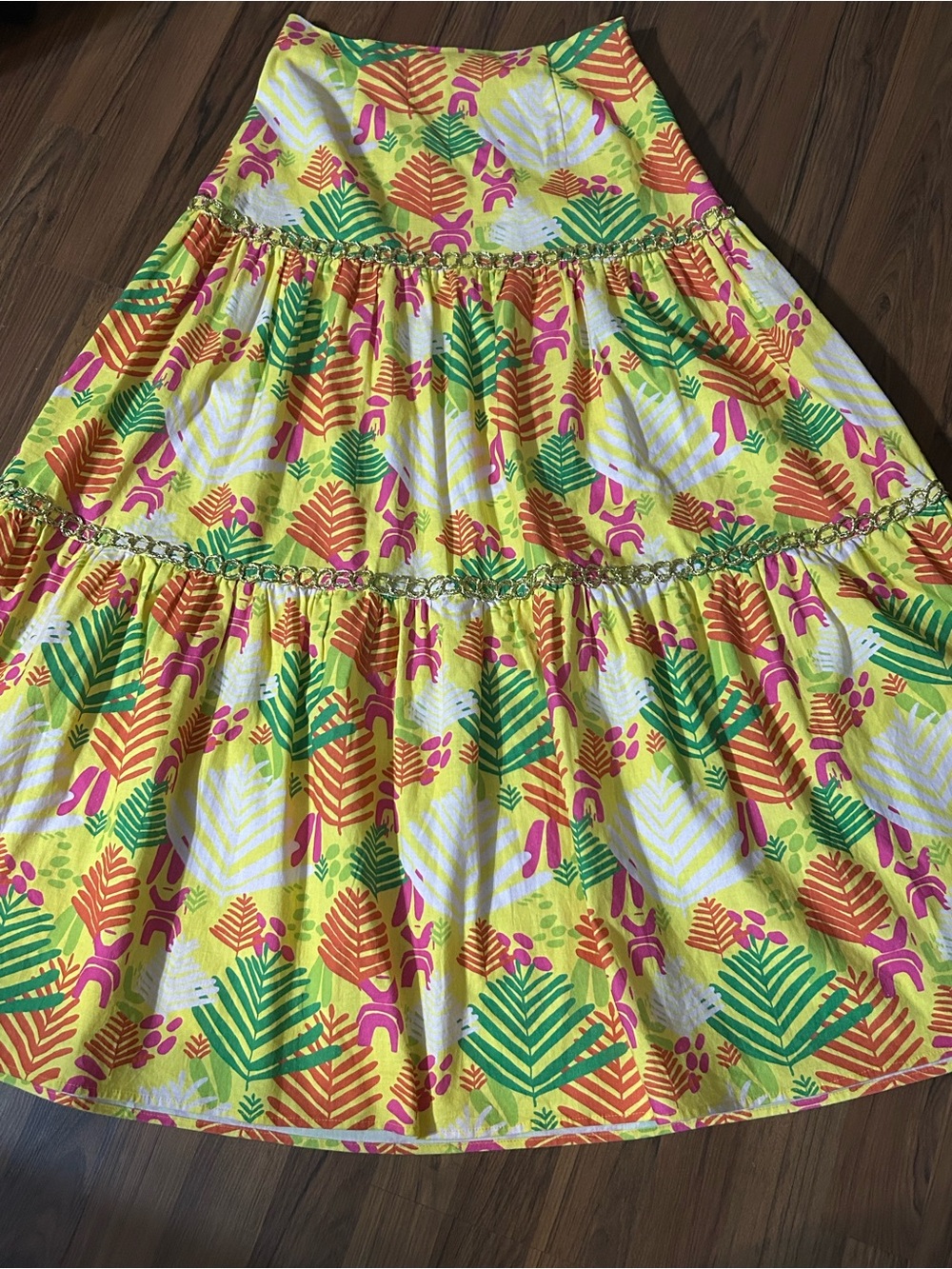 CK Bradley Tropical Skirt Maxi Yellow Gold Beaded Cotton Blend L